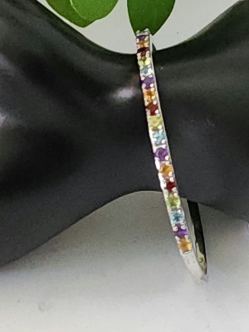 SJM 925 Sterling Silver Multi Gemstone Birthstone Rainbow Bangle 11g 7"
